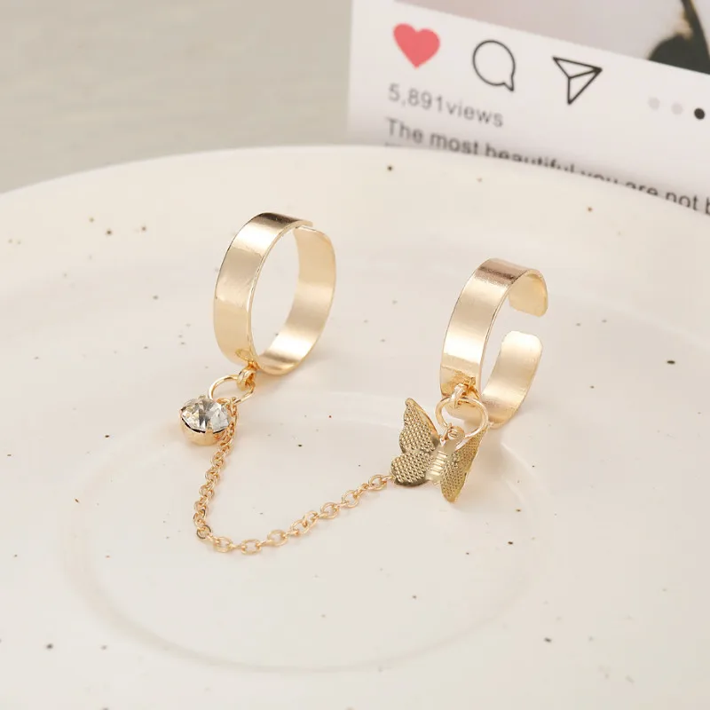 

Vintage New Women Chain Butterfly One Piece Ring Joint Set Jewelry 2021