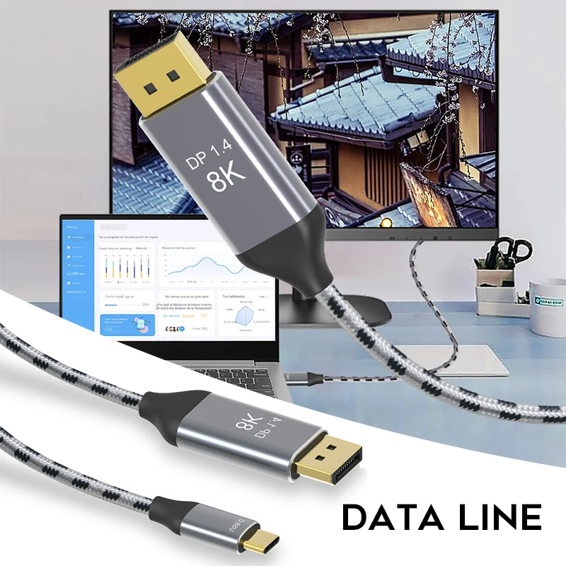 Кабель USB C к DisplayPort 1/2/3 м 3.1 Type Кабель-адаптер совместимый с телефонами