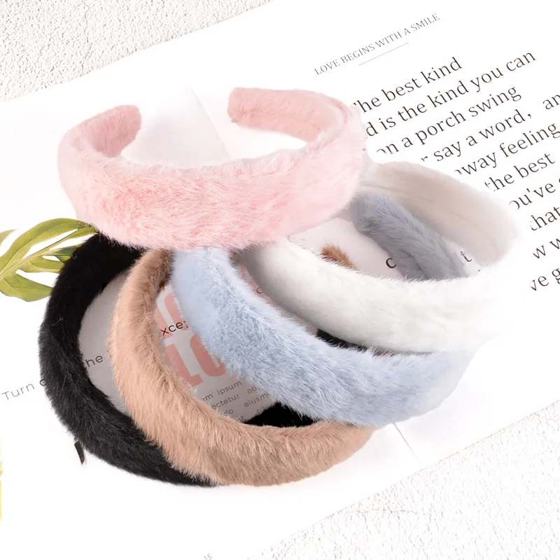 

Fashion Winter Wide Plush Headbands Sweet Solid Warm Faux Fur Hairbands for Women Girls Ladies Hair Hoops Bezel Hair Accessories