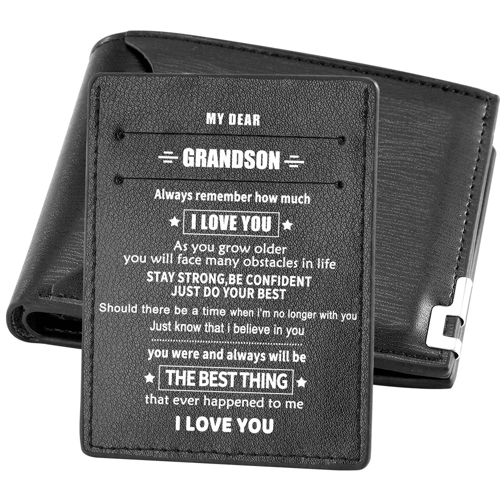 My Dear Grandson I Believe In You Practical Gift Pack Classic Black Leather Wallet Steampunk Pocket Watch  Pendant White Dial