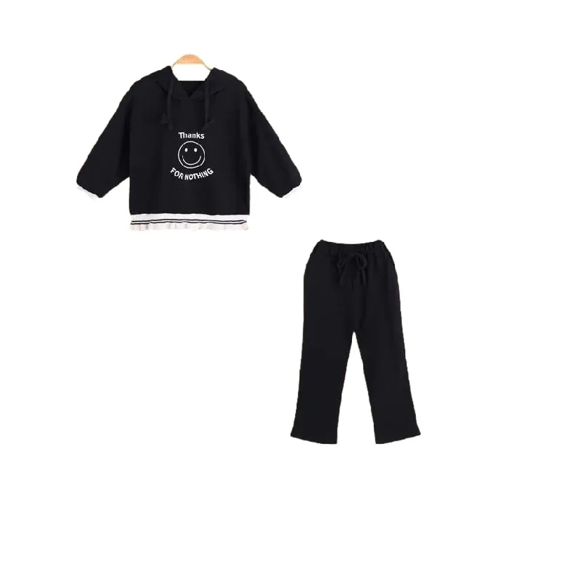 

Комплекты одежды для девочек-подростков, хлопковые штаны с капюшоном и штаны, спортивный костюм для детей 3-14 лет, Осень-зима