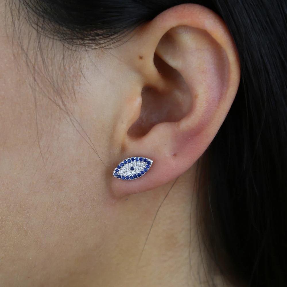 

Classic Eye Shape Stud Earring With White Blue Cz Paved Stud Earring For Lady Girl birthday Party Wedding Jewelry Gift wholesale