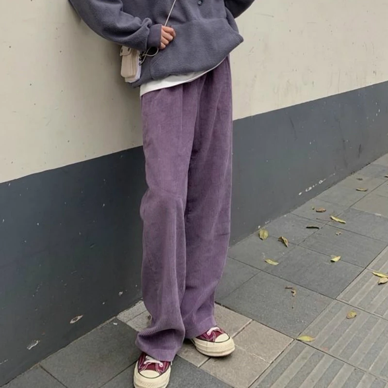 Брюки женские вельветовые с высокой талией летние однотонные фиолетовые |