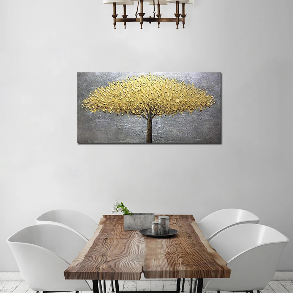 

100%Hand Painted Knife Gold Tree Oil Painting On Canvas Large Palette 3D Paintings For Living Room Handmade Abstract Wall Art