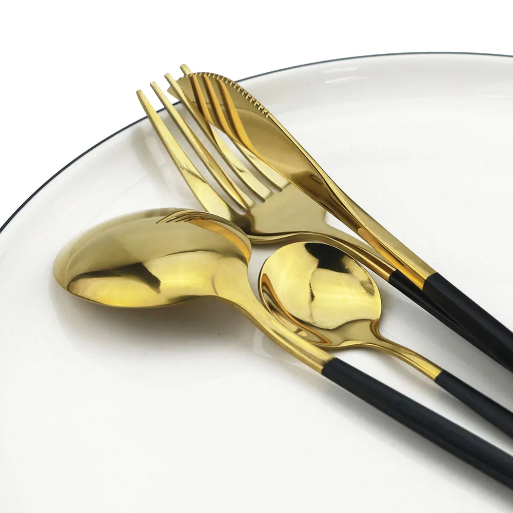 JANKNG 30Pcs Red Gold Cutlery Set Tableware Dinnerware Fruit Cake Fork Stainless Steel Flatware Dessert Kitchen | Дом и сад