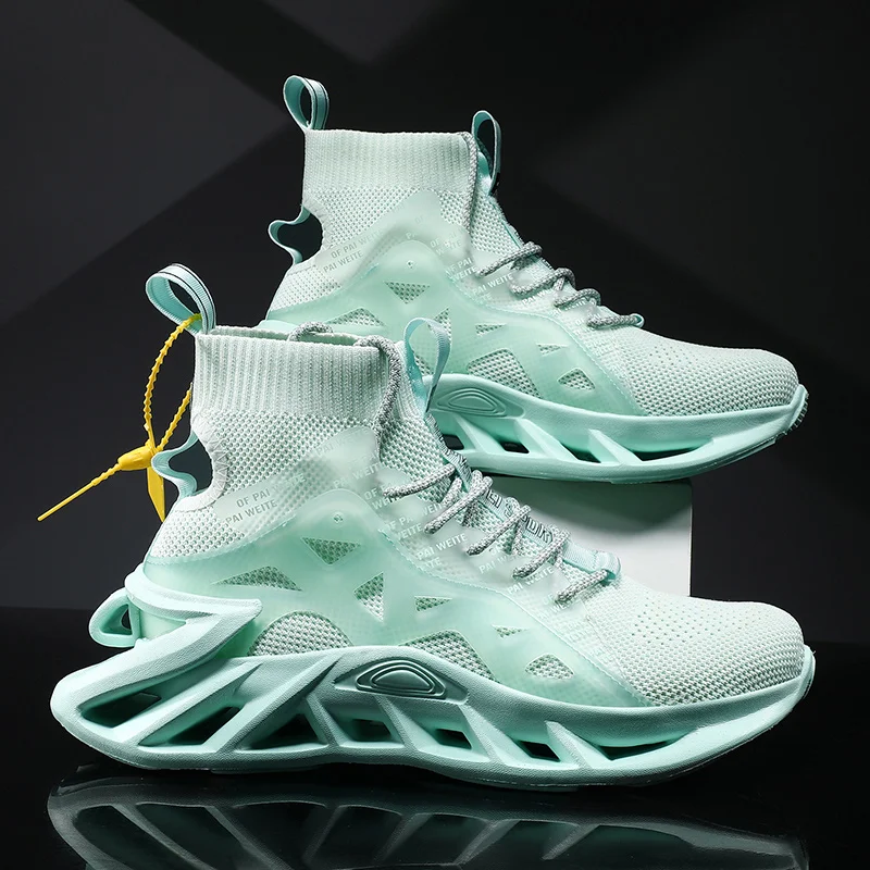 Трендовые сетчатые мужские кроссовки дышащие для бега с высоким берцем