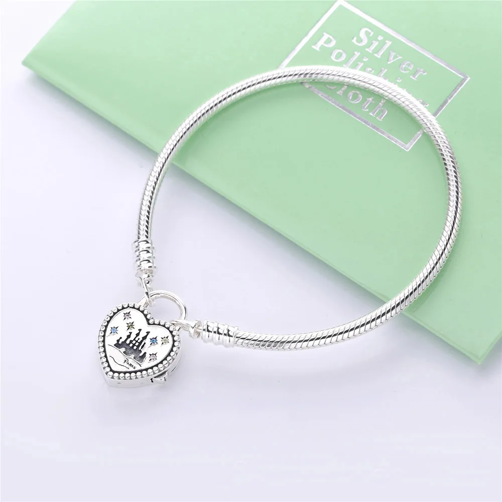 silver New 925 Sterling Silver Fantasyland Castle Bracelet Heart Clasp Fit Beads Pendant Female Birthday Gift - Окраска металла: silver