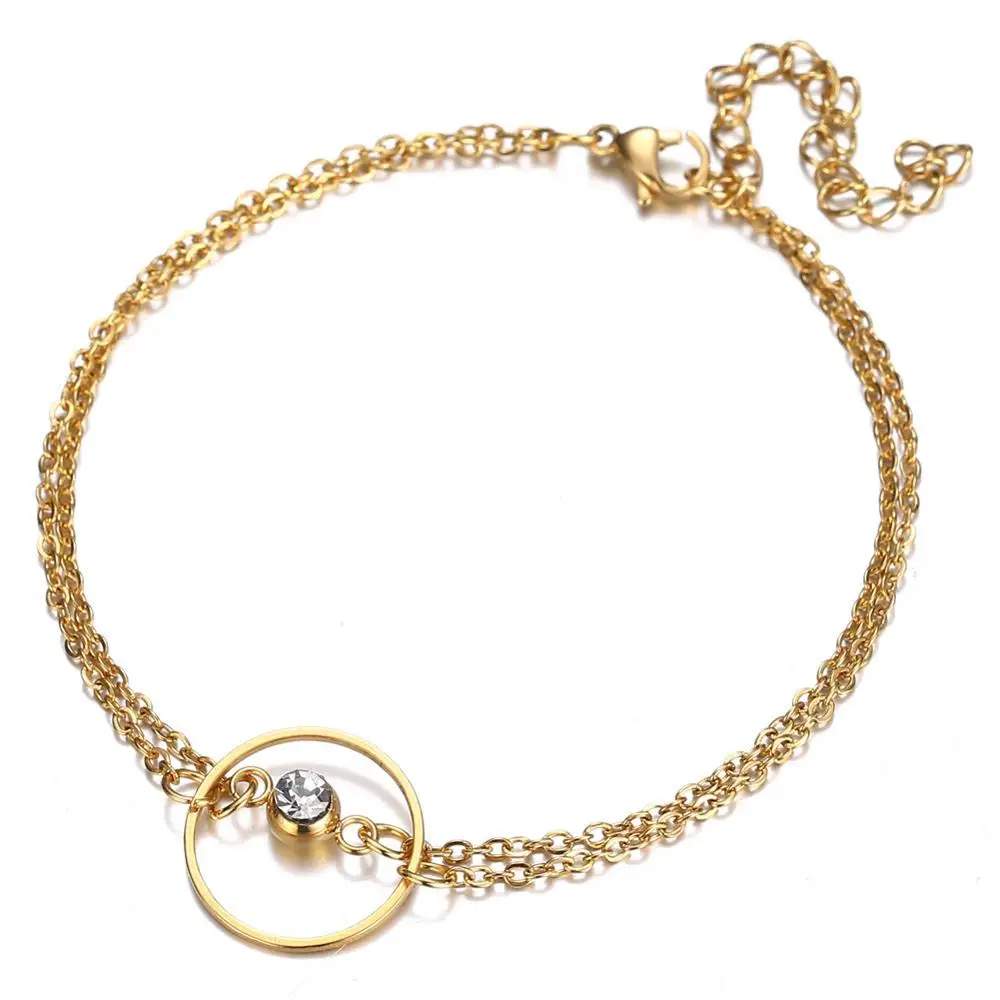 

Women's Hand Bracelet Female Gold Silver Color Stainless Steel Chain CZ Circle Charm Bracelets for Women Girls Jewelry 2020