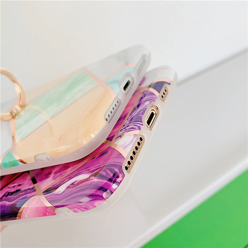 

Electroplate Geometric Marble Ring Holder Phone Case For iPhone 12 Mini 12 11 Pro Max XR X XS Max 7 8 Plus Case Soft Phone Cover