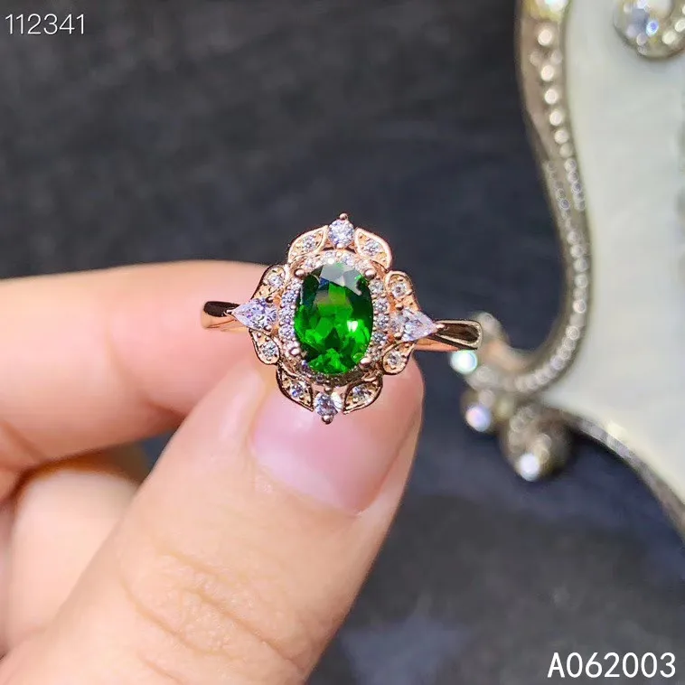 

KJJEAXCMY fine jewelry 925 sterling silver inlaid crystal natural diopside gem new lady Female ring trendy Support Detection