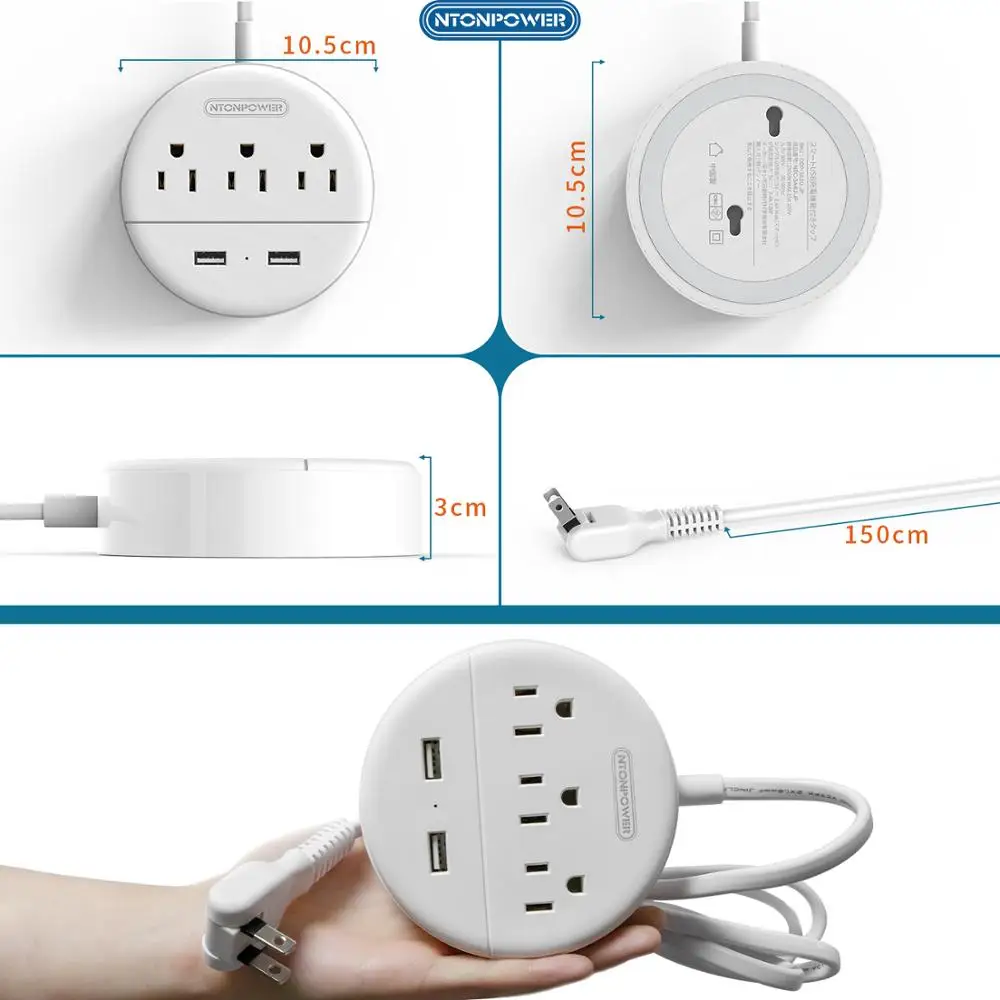 Японская штепсельная вилка NTON POWER с удлинителем 1 8 м 3AC 2USB настенная лента питания