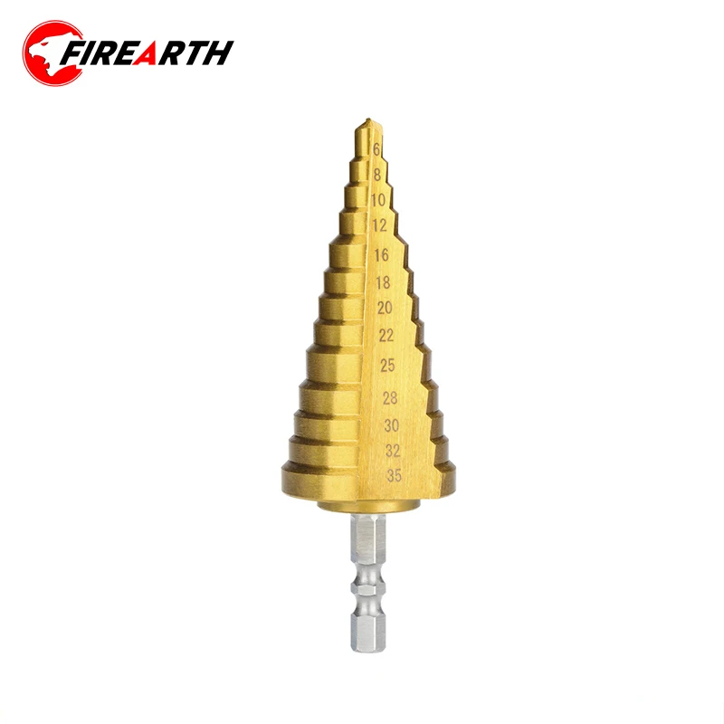 

Step Cone Drill 4-22 6-35mm Step Drill Bit Hex Shank Titanium Coated Cone Drilling Tool HSS Steel Wood Metal Hole Cutter