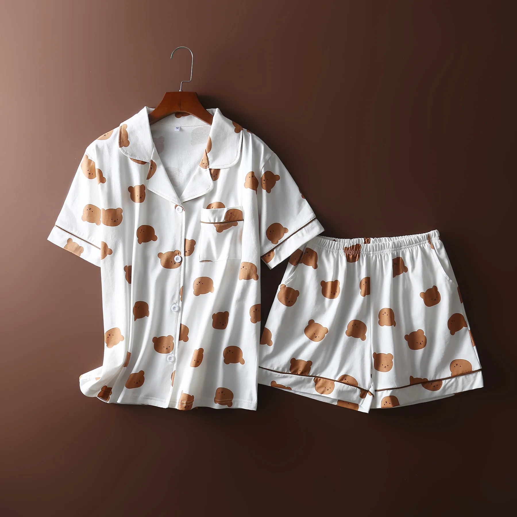

2021 summer new short sleeve home dress female suit two color optional lapel shorts lively and lovely pajamas