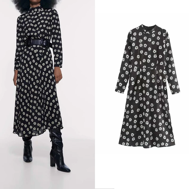 Za 2019 женское платье с длинным рукавом повседневная одежда цветочный принт