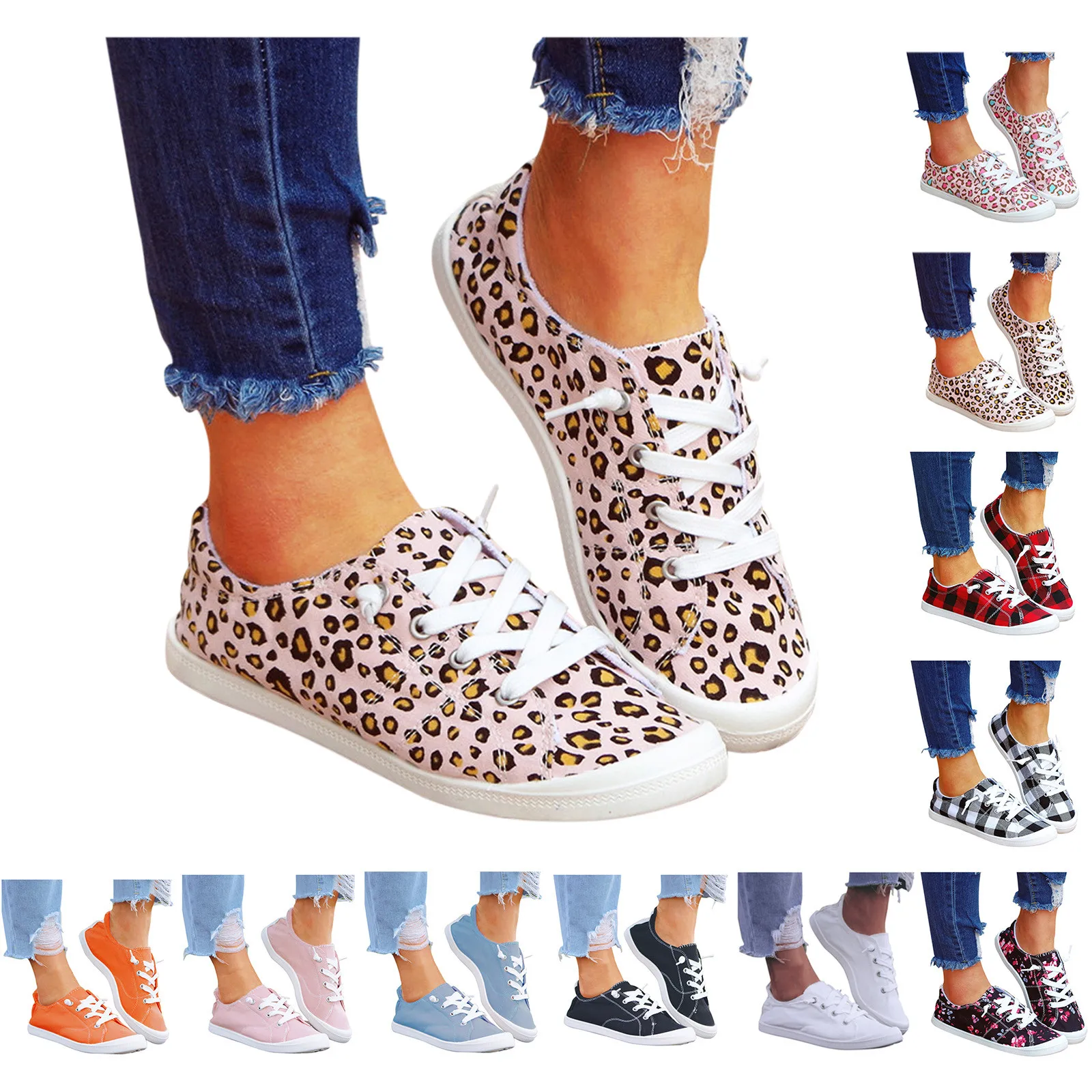 Женские парусиновые туфли Леопардовый принт Вулканизированная подошва женские