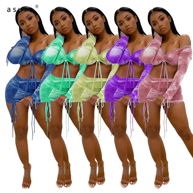 

Two Piece Tracksuit Women 2021 Fashion Clothing Office Suits Female 2 Piece Crop Top And Skirt Sets Sexy Club Outfits K9639