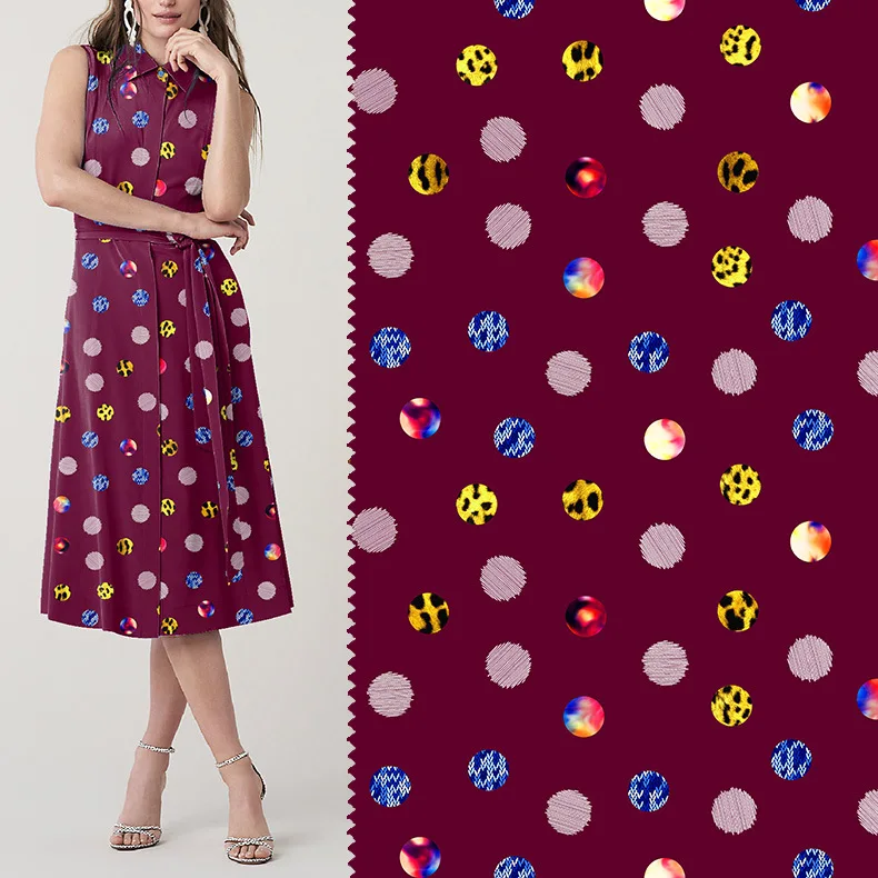 2020 Весна и лето Цифровая печать одежда ткань в горошек четырехсторонняя эластичная ткань оптовая продажа изготовление на заказ