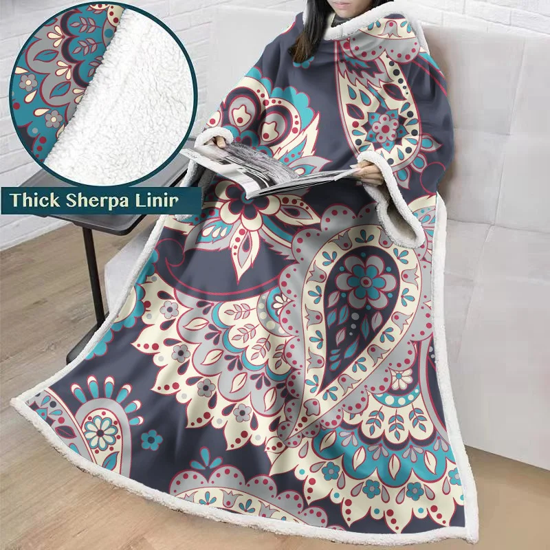 Богемное одеяло с рукавами красочные 3D печать для взрослых микрофибра шерпа