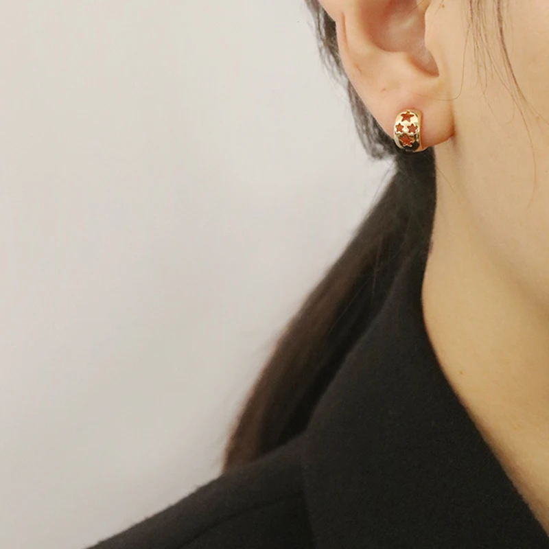 SRCOI покрытые медью в виде Золотой Звезды полые круглые серьги-кольца 2019 модные