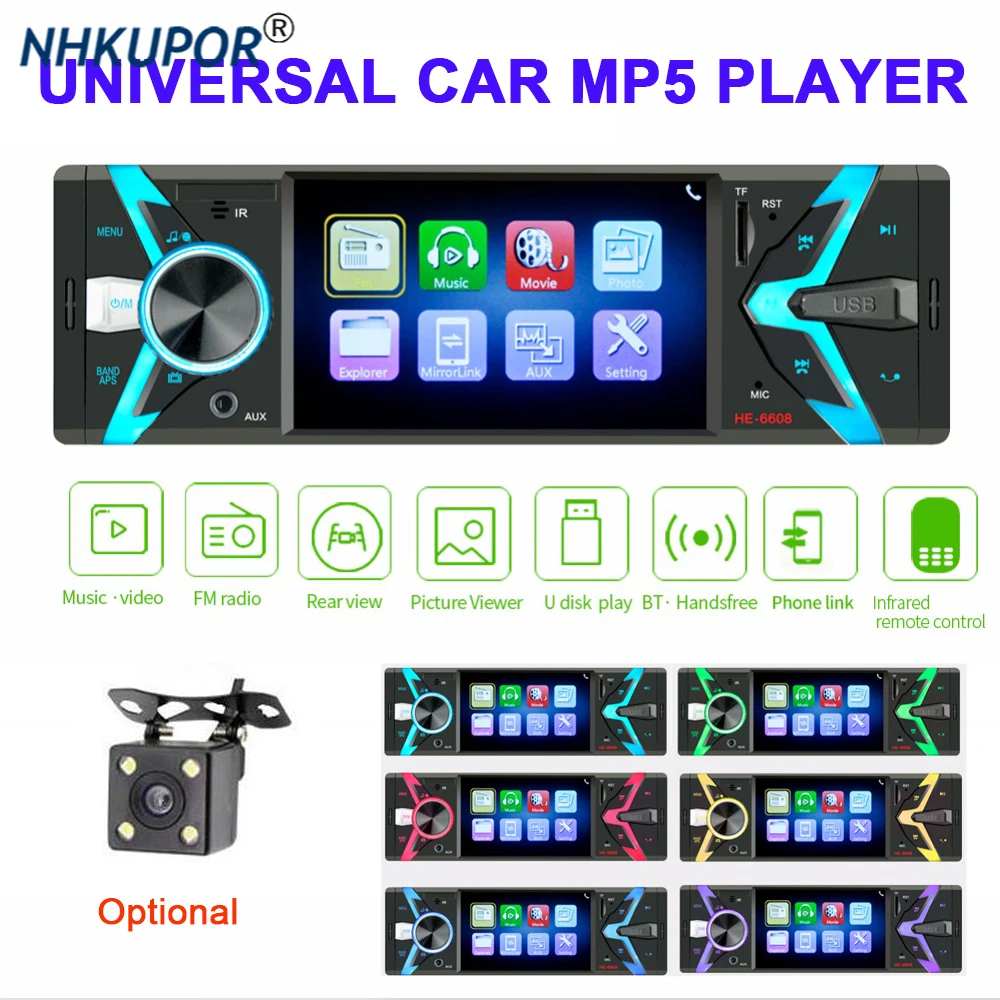 

Universal Car Multimedia Player MP5 1 Din FM Radio Stereo Support Hands-Free Bluetooth Mirror Link USB SD AUX Reversing Camera