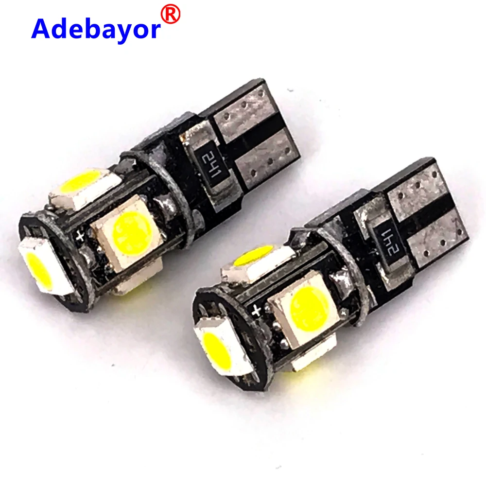 Автомобильная светодиодная лампа t10 canbus 5smd 5050 led 5 smd 3 чипа w5w с клиновидным цоколем