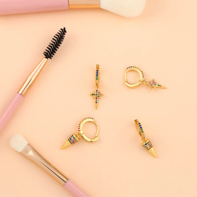 Радужные серьги в готическом стиле золотые гвоздики De Moda 2019 медь микро проложили