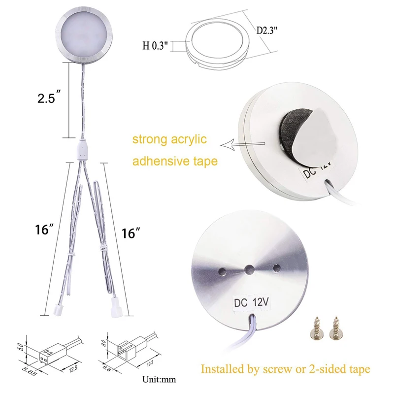 AIBOO LED Linkable Under Cabinet Lighting Dimmable 6/10/12 Puck Lights with Wireless RF Remote Control Hardwired& Wall Plug in