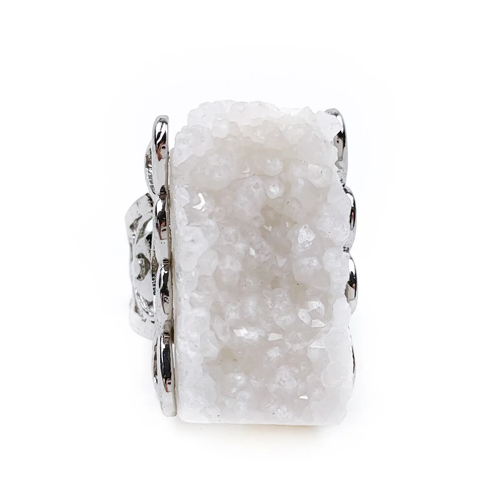 Reiki Healing Finger Rings Rock Mineral White Cluster Quartz Stone Big Knuckle Ring Natural Clear Crystal Wedding | Украшения и