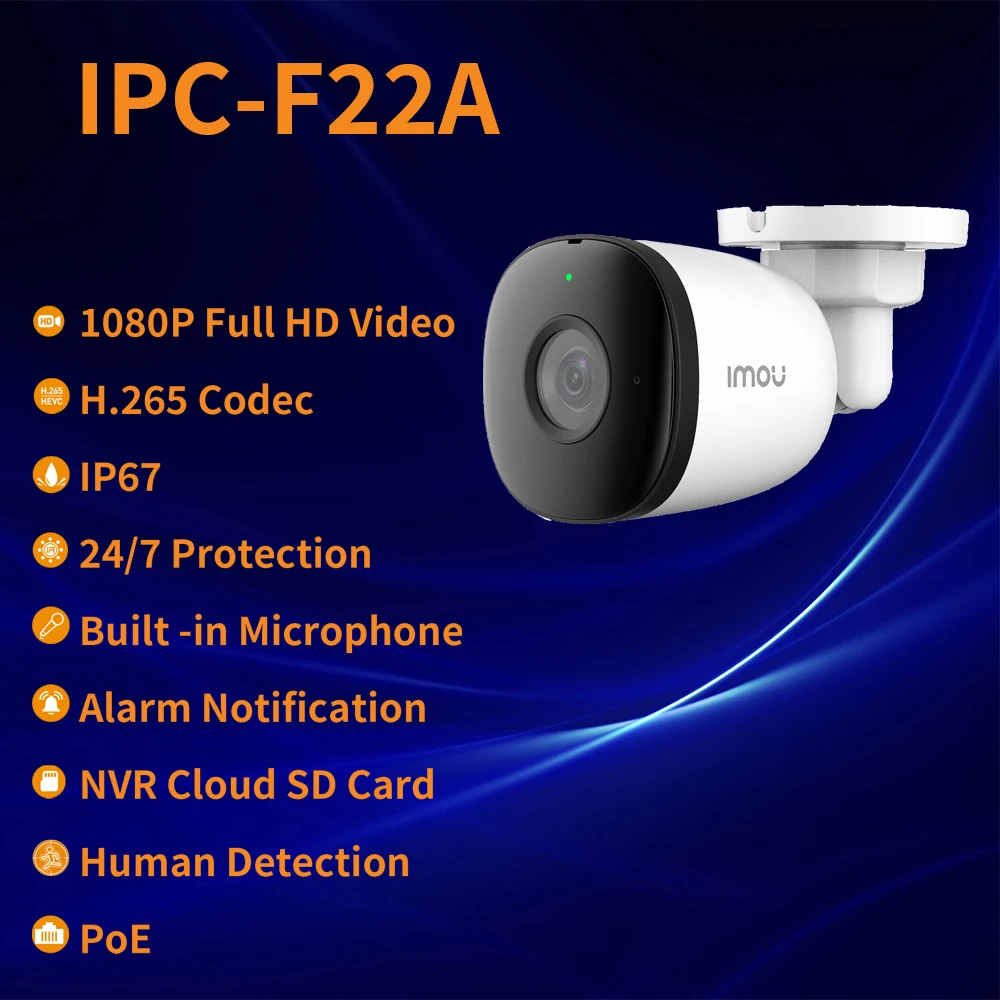 

Imou PoE IP Surveillance Camera 30M Night Vision Video Surveillance Bullet Outdoor IP67 Audio Recordering Human Detection H.265