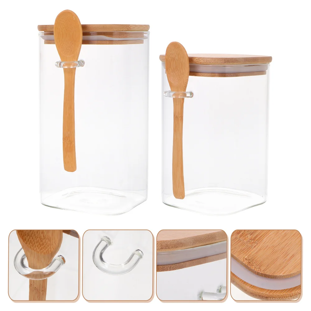 

2Pcs Wooden Cover Glass Jars Grain Containers Food Storage Cans (Transparent)