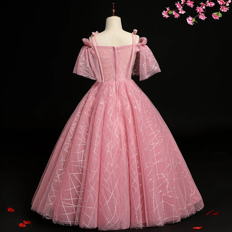 Детское длинное платье принцессы роскошное пушистое с вышивкой для