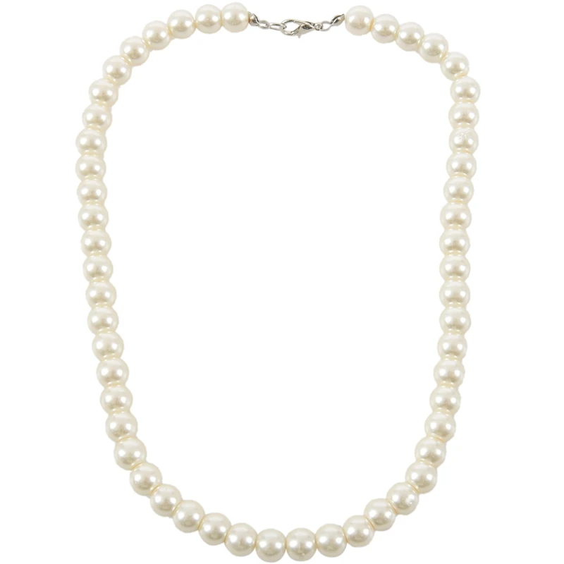 

Plastic Screw Clasp White Single Strand Faux Pearl Necklace