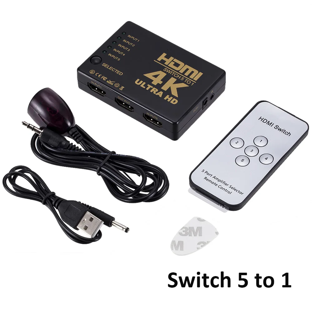 5 port controller Rovtop мини-Коммутатор HDMI 4K HD1080P 3 5 портов HDMI Переключатель Селектор сплиттер с концентратором ИК пульт дистанционного управления для HD tv DVD tv BOX Z2 - Цвет: 5 port controller