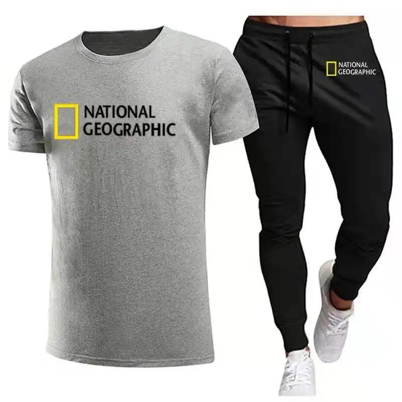 

Summer National Geographic T-shirt + pants men's suit track suit sportswear track suit men's short-sleeved T-shirt 2-piece set