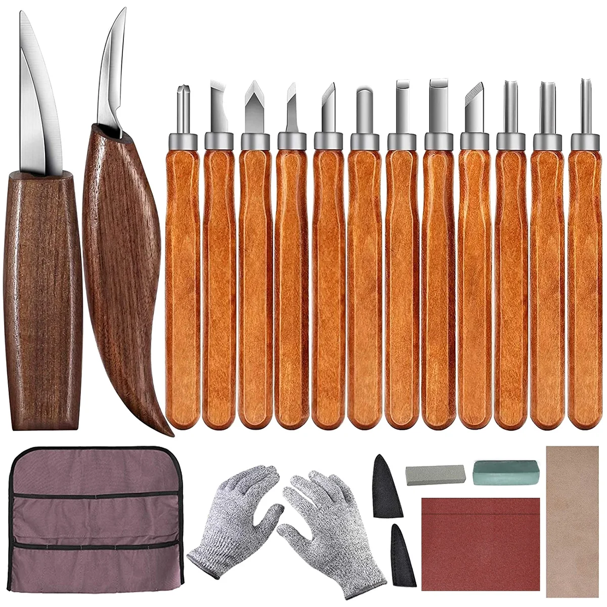 

23Pcs Wood Carving Tool Set Wood Engraving Tool Chip Cutter Shard Detail Cutter Sandpaper Cutter Holster Polishing Leather Strip