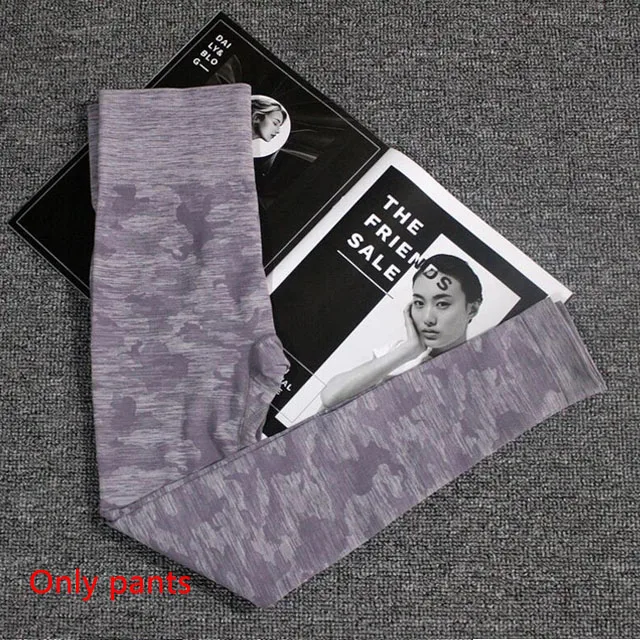 Purple pants 2 шт., камуфляжный бесшовный комплект для йоги, женская одежда для фитнеса, спортивная одежда, укороченные топы с длинными рукавами+ леггинсы с высокой талией, спортивные костюмы для спортзала - Цвет: Purple pants