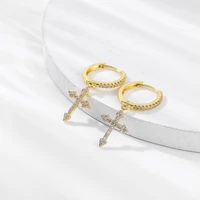 sipengjel fashion cubic zircon luxury cross hoop earrings personality drop dangle earrings for women wedding party jewelry 2021