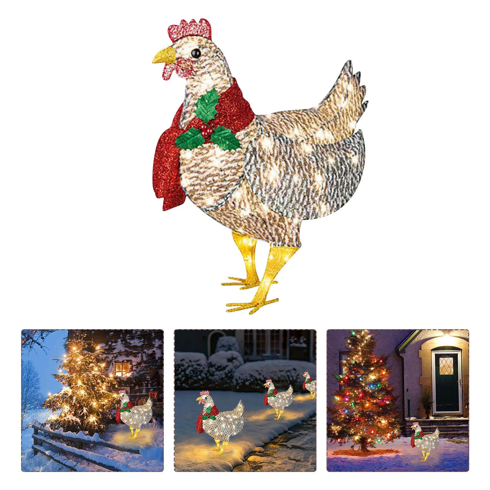 

Christmas Courtyard Decoration Light-up Chicken Metal Chicken Sculpture Lawn Corridor Christmas Atmosphere Decoration Figurines
