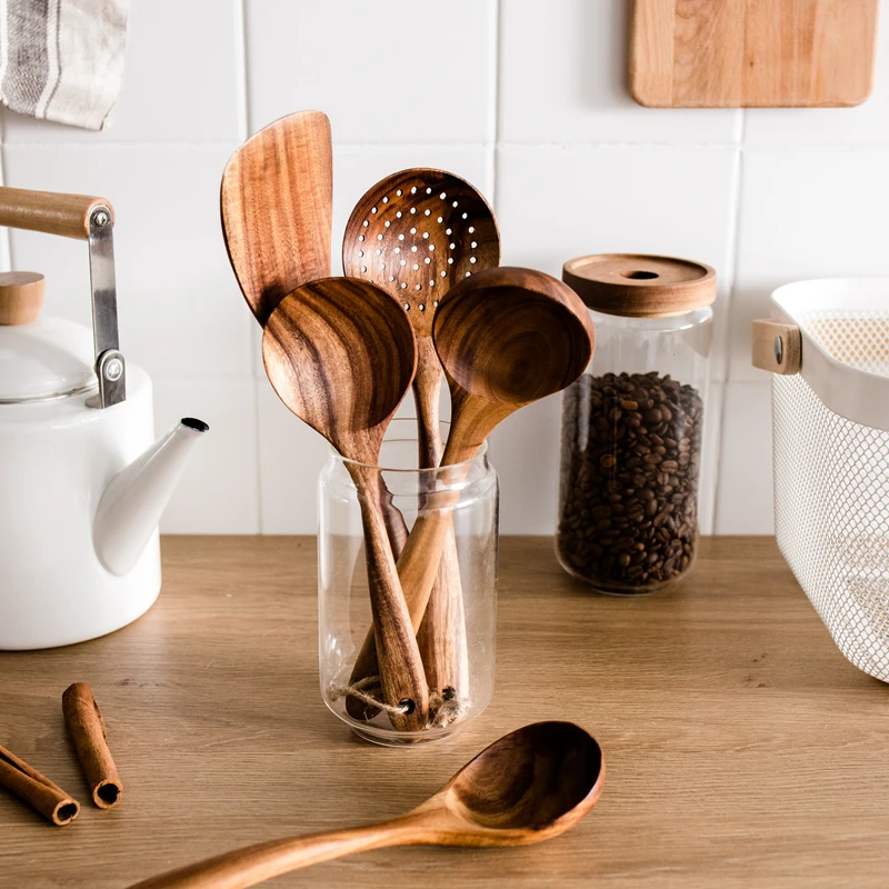 Натуральное тиковое дерево кухонная лопатка набор кухонной утвари посуда ложка