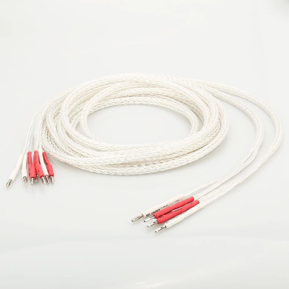 HI End OCC посеребренный 8AG динамик кабель Biwire громкий HIFI Банановый штекер Audiophille