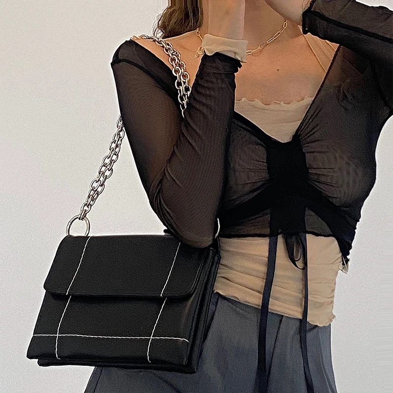 

Luxury Design Women Chain Crossbody Messenger Bags Fashion PU Leather Ladies Large Shoulder Bag Vintage Black Female Handbags