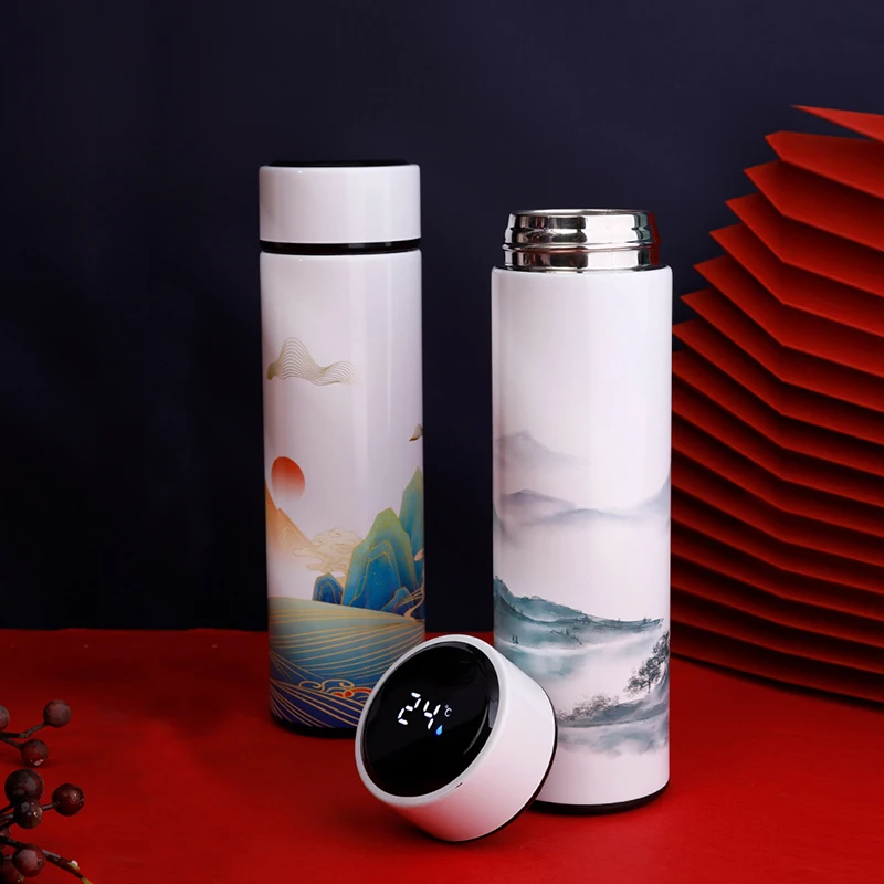 

Chinese Style Intelligent Thermos Coffee Mug 304 Stainless Steel Vacuum Flask with Tea Infuser Thermocup Water Bottle Best Gift