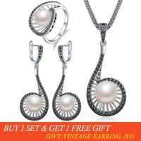 ajojewel vintage jewelry set for women white pearl drop earrings long pendant necklce luxury ring nice gifts for new year