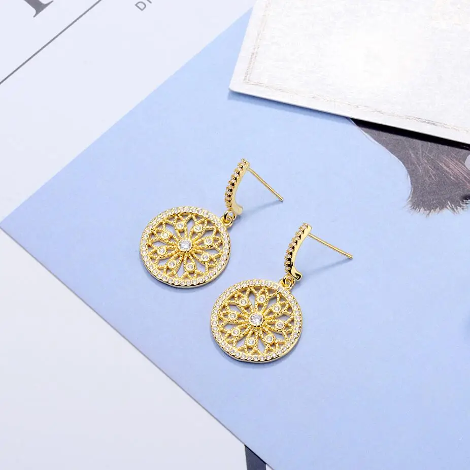 Gold Stud Earring Оригинальные креативные настоящие 925 пробы серебряные круглые серьги-гвоздики в стиле Ловец снов для женщин, модные серебряные 925 ювелирные изделия, подарок E630 - Цвет камня: Gold Stud Earring