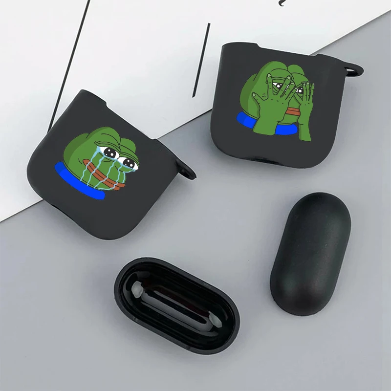 

Funny The Frog Face Cry Happy Couple Soft silicone TPU Case For AirPods Pro 1 2 3 Black Wireless Bluetooth Earphone Box Cover