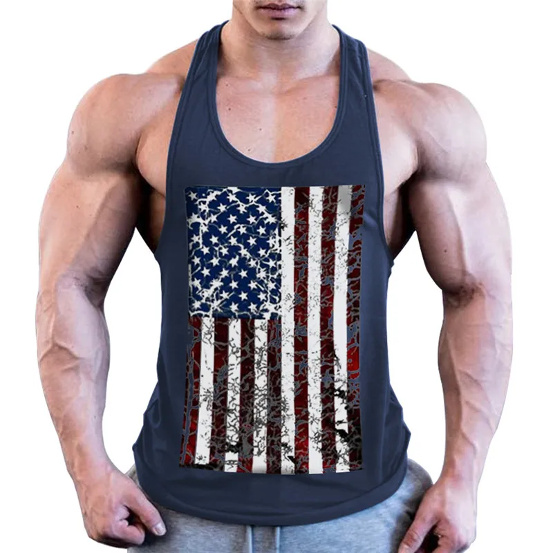 

National flag print Gyms Brand Clothes Gyms engineers Men's Singlets vest casual Body fitness men Bodybuilding cotton tank tops