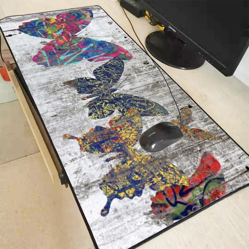 

Mairuige Beautiful Butterfly on Wood Gaming Lock Edge Large Waterproof Mousepad Desk Mat Size for 30x80cm 40x90cm Free Shipping