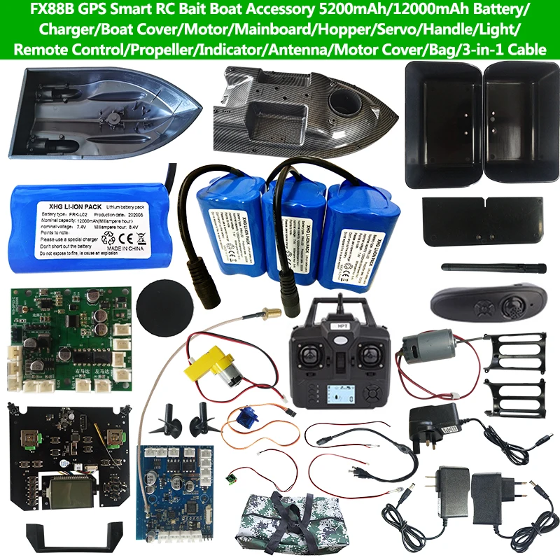 FX88B-GPS RC Nest piezas de repuesto para barco, batería/cubierta/hélice/receptor/Control Remoto/Motor/antena/luz/bolsa/Silo/interruptor/indicador