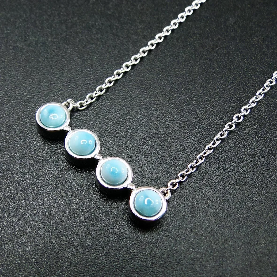 High Quality 925 Sterling Silver Natural Larimar Beads Women's Pendant Necklace For Gift |