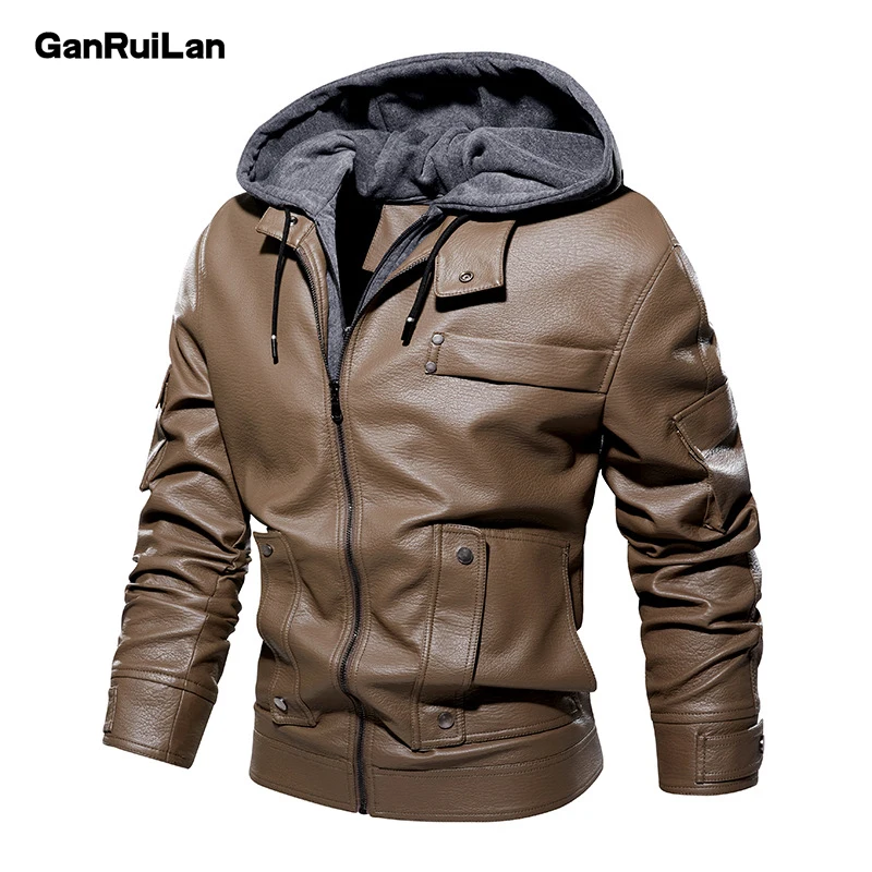 Новая Теплая мотоциклетная куртка из искусственной кожи, мужские Модные кожаные куртки, Мужская облегающая теплая верхняя одежда со съемны...